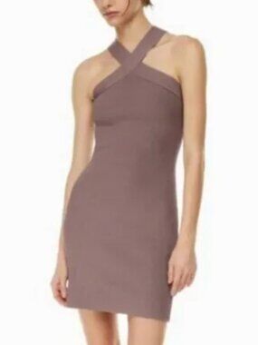 Aritzia Babaton Ribbed Bodycon Dress Halter Cross Strap Date Night Dress Size L
